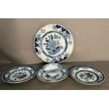 A selection of Chinese blue and white ceramic to include a plate, side plates and a small bowl