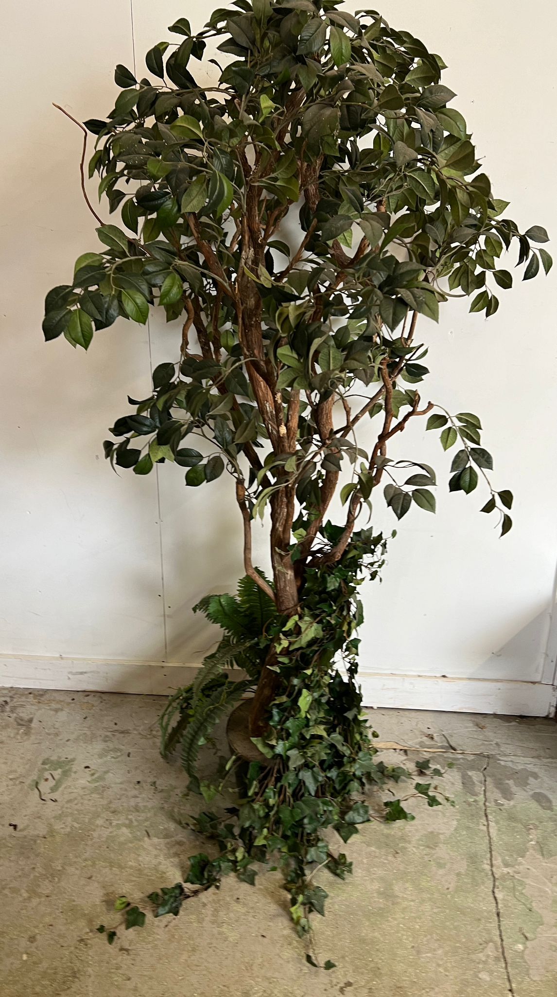 A large artificial tree with ivy and fern to pot approx H170cm