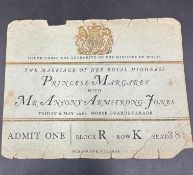 Royal Memorabilia: A Ticket to the marriage of Princess Margret and Antony Armstrong Jones