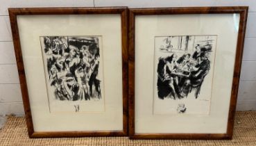 Two black and white charcoal style prints of French cafe scenes 54cm x 67cm