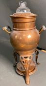 A late 20th Century copper and brass coffee percolator with wooden handles