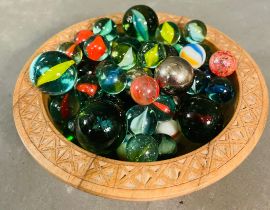 A selection of different sizes, colour and pattern marbles