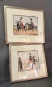 Two framed prints from a folio of water colour studies of military uniforms