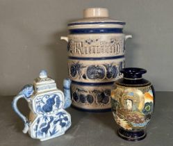 A selection of ceramics to include a Rumtopf, a single serve blue and white Chinese teapot and