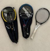 Three tennis rackets, Wilson, Head and Terrform