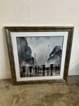 A contemporary print of New Yorker in a brush silver frame (Frame size Sq94cm)