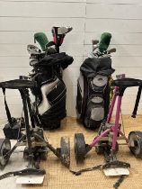 Two sets of golf clubs and motorised trolley (not tested), Donnay, Wilson and Mizvo