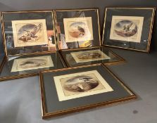 A group of six prints relating to birds pr prey each signed and inscribed and pencil, Bahrain