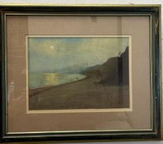A pastel on paper titled Lyme Bay Dorset and signed lower right Jan Marie and dated 1989