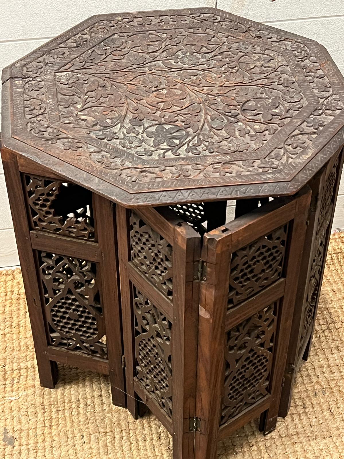 Two octagonal carved Moorish style tables AF - Image 3 of 3