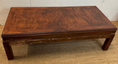 An American hardwood coffee table with brass handles and fittings by Lane of Altavista Virginia (