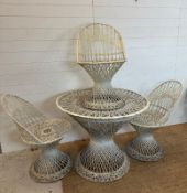 A Russell Woodard spun fibre glass table and three chairs AF