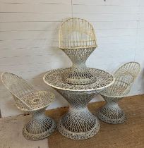 A Russell Woodard spun fibre glass table and three chairs AF