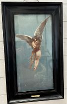 A print of Cupid and Psyche titled "Reunion" by E J Harrington in a black ebonised frame