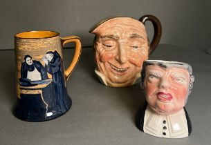 Two charter jugs and one Royal Doulton Monk Jovial jug