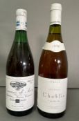 Two bottles of white wine, a Sancerre 1985 and a Chaldis 1990