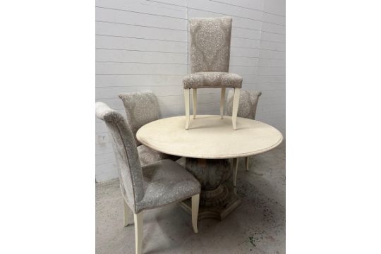 An Italian marble topped circular pedestal dining table and four cream and grey scrolling - Image 1 of 11