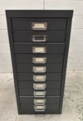 A metal ten drawer office cabinet (H61cm W30cm D28cm)