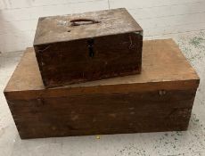 Two vintage wooden trunks (Largest H42cm W106cm D46cm)