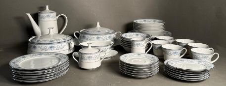 A part Noritake Blue Hill dinner and coffee service to include plates, tureens and a platter