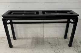 A black Chinese style console table (H72cm W133cm D36cm Condition Report GLASS IS MISSING