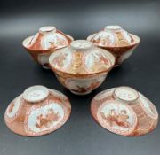 Three Japanese Meji Hirado Mikawachi lidded bowls and two extra lids. Some AF