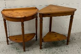 Two pine side table and corner table