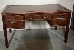 Hardwood desk with one long centre drawer and four short, W136 X D650 X H77cm
