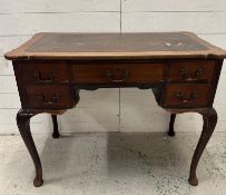 A mahogany Queen Anne style knee hole writing desk with brown leather top AF (H75cm W94cm D50cm)