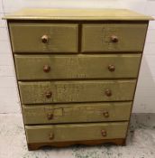A pine two over four chest of drawers with painted front and top (H120cm W92cm D46cm)