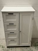 A white side cabinet with four drawers and side cupboard (H82cm W55cm D30cm)