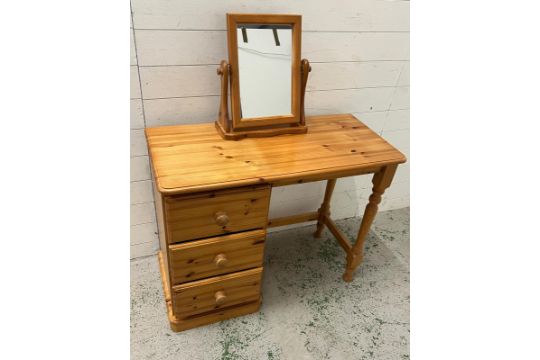 A pine dressing table with swirl mirror (H76cm W96cm D44cm) - Image 1 of 2