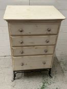 Ducal chest of drawers, the four graduating drawers on metal legs (H94cm W61cm D47cm)