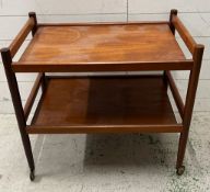 Scandinavian Mid Century teak trolley or bar trolley with two tiers on wheels (H65cm W71cm D47cm)