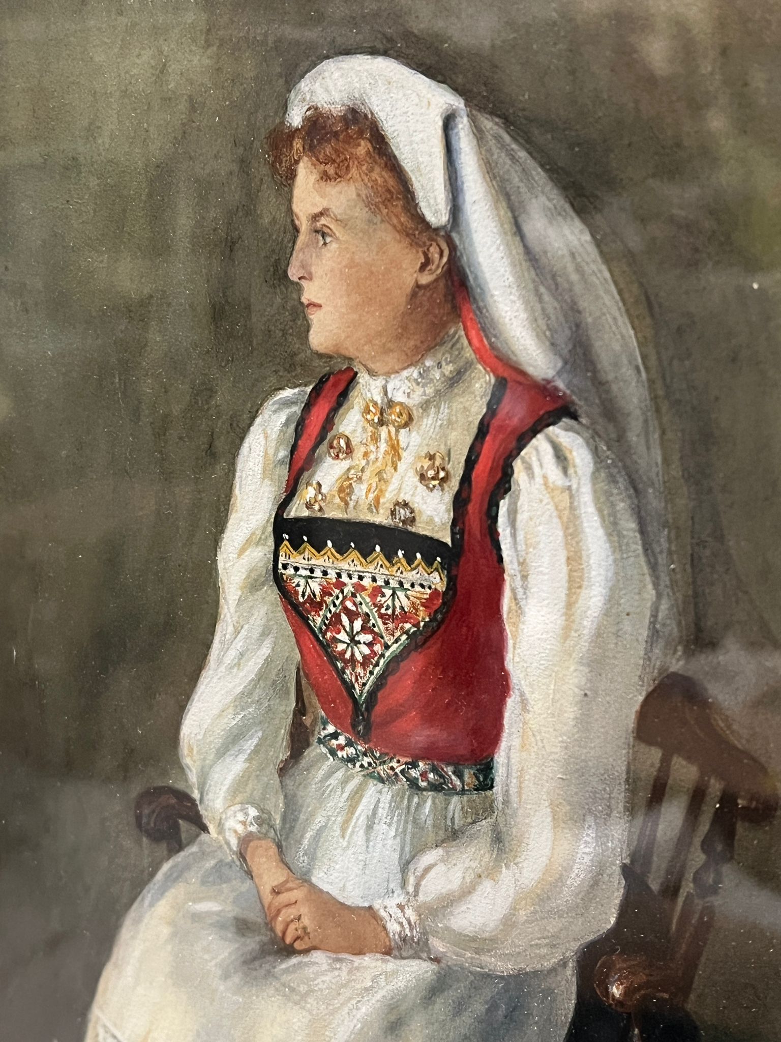 A portrait of a Lady in Traditional dress. Watercolour, Artist Unknown (Frame size 36 x 51cm) - Image 3 of 3