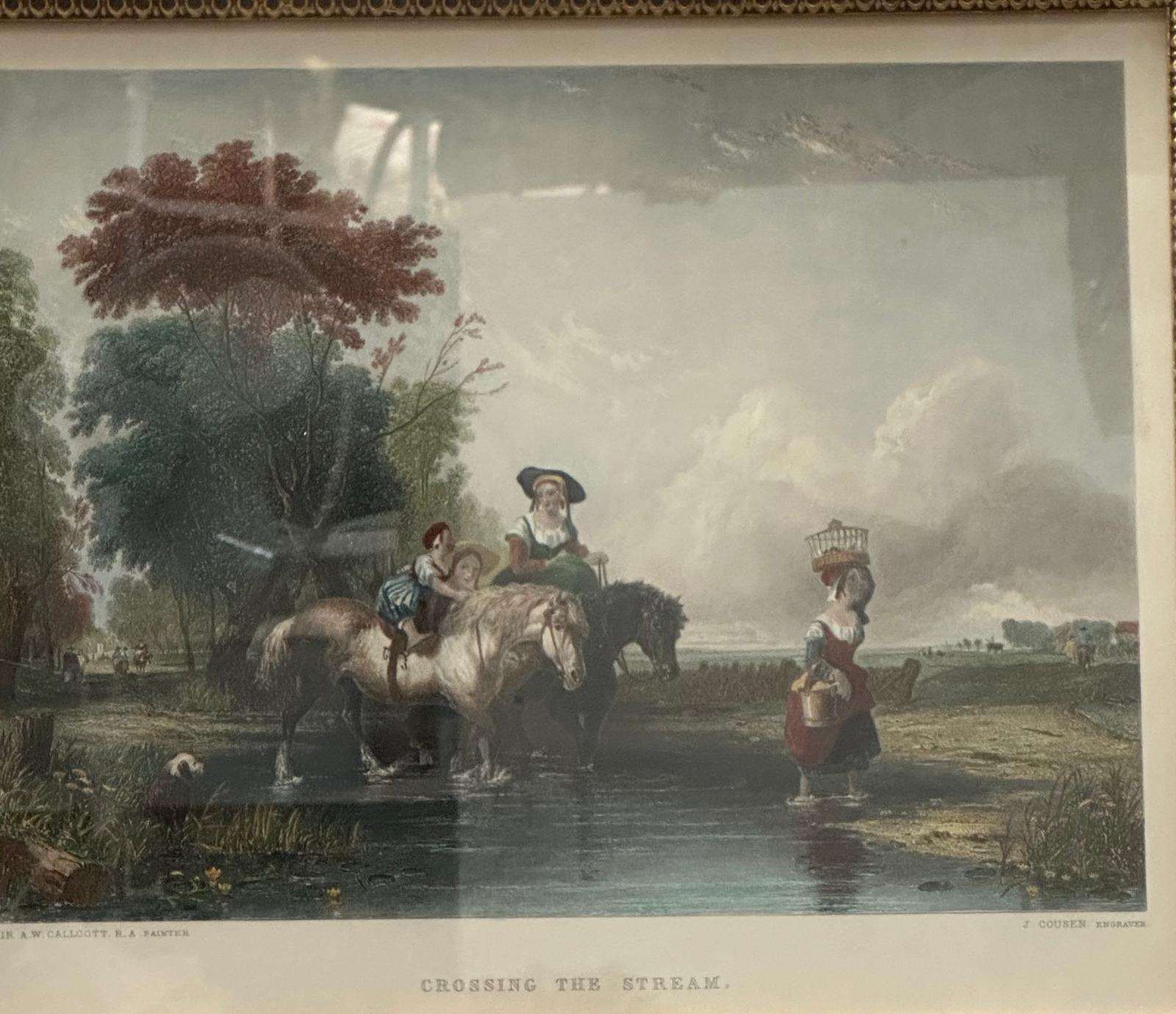 A hand coloured steel engraving titled "Crossing The Stream" by Sir AW Callcott - Image 3 of 5
