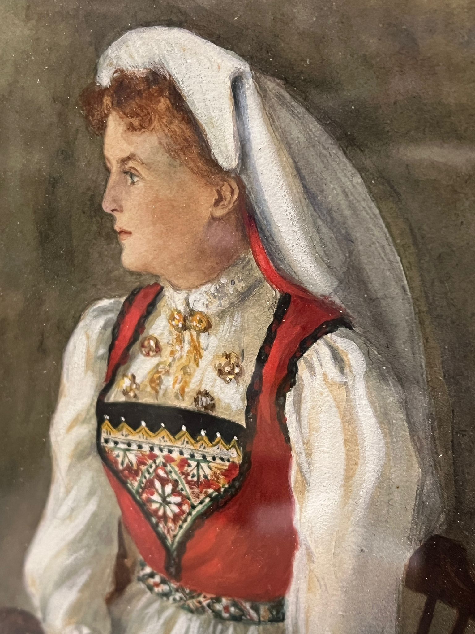 A portrait of a Lady in Traditional dress. Watercolour, Artist Unknown (Frame size 36 x 51cm) - Image 2 of 3