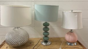 Three table lamps various styles