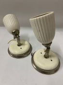 A pair of ceramic cram spot lights with fluted shades and adjustable angles