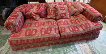 A Duresta large deep red sofa with back cushions (H76cm W240cm D130cm SH49cm)
