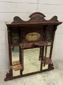 Aesthetic movement over mantel mirror with Art Noveau panels and foxed glass 104cm x 120cm