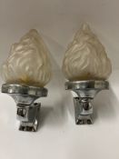A pair of Torchiere Art Deco flame glass wall lights appro 14cm