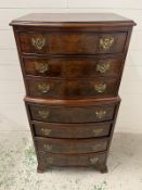 Georgian style mahogany bow front chest on chest or tallboy (H109cm W54cm D34cm)