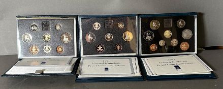Three UK proof coin collectors packs 1990, 1991 and 1992
