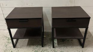 A pair of industrial style single drawer bedsides on black metal bases