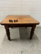 A Victorian oak extendable dining table on castors. Height 67. 100x105