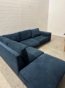 A Swoon John Lewis velvet ink blue 4 seater corner sofa, 265cm x 245cm