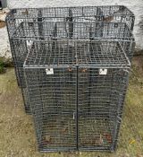 Three vintage numbered industrial metal school wire lockers, one unit of four (H80cm W120cm D30cm) ,