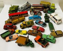 A box of playworn Dinky diecast vehicles, various styles and conditions