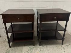 Two cherry wood bedside tables with single drawers and two shelves under By Simon Horn (H71cm